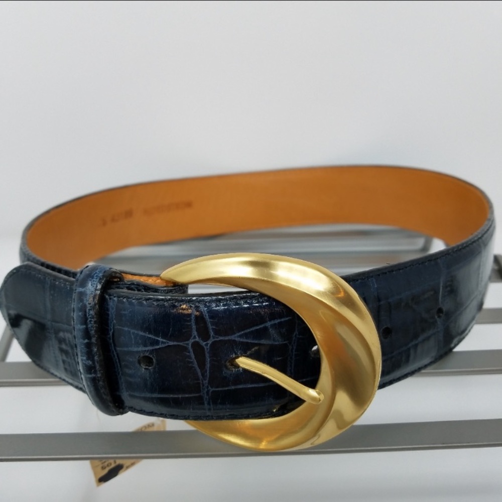 New S Nordstrom Leather Belt Croc Retro Navy